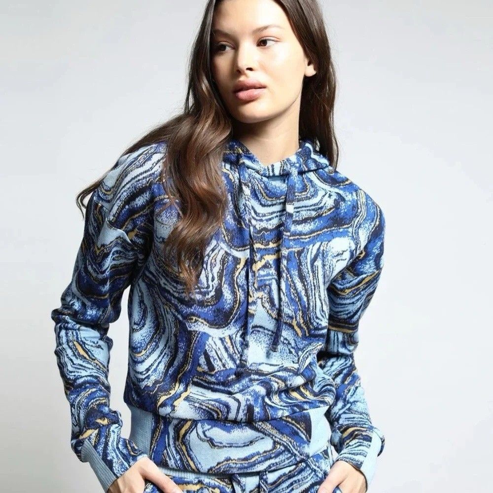 Twenty Montreal Abstract Swirl Print Cropped Hoodie Pullover Artsy Y2K Streetwea